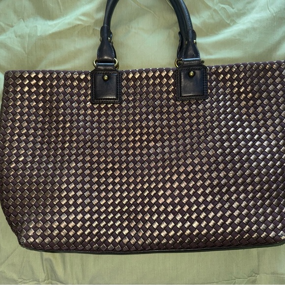 Banana Republic Tangiers Woven Leather Large Tote Bag Brown Bronze - Picture 2 of 10